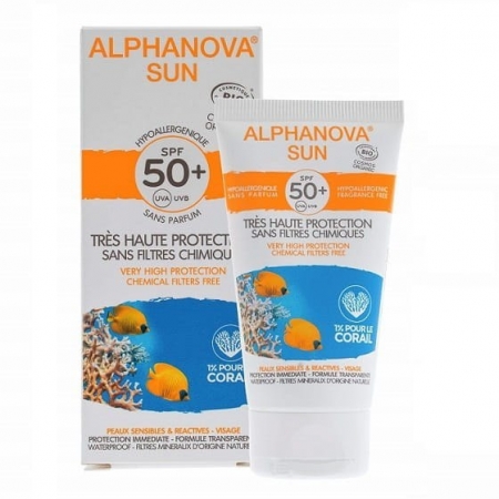 Alphanova Sun BIO Krem przeciwsłoneczny hipoalergiczny wodoodporny Filtr SPF50, 50g